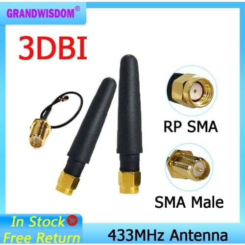 433Mhz Antenna lora 3dbi GSM 433 mhz RP-SMA Connector Rubber Lorawan antenna+ IPX to SMA Male Extension Cord Pigtail Cable