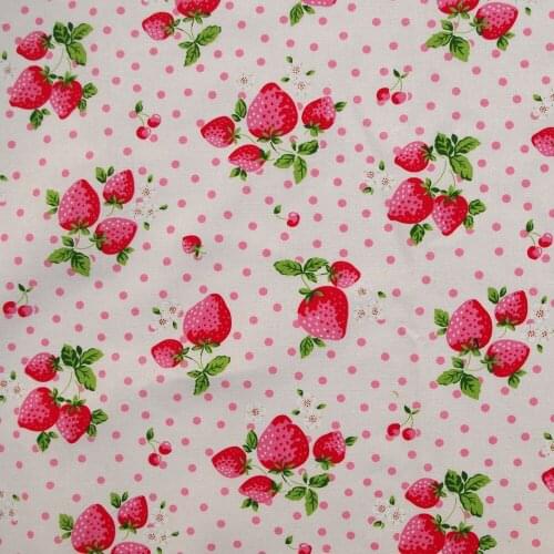 Cotton Linen Fabric for sewing pathwork, bedding - Strawberry and Dot - pink dot (width=110cm)