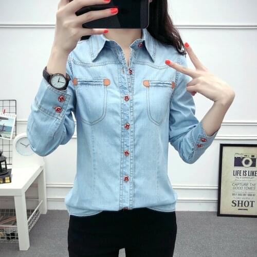 Женские голубые рубашки ISUREYOUNG China At AliExpress