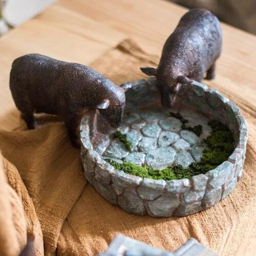 Stone Trough Side Cat and Sheep Decoration Resin Decorations Flower Pot Fish Tank Storage