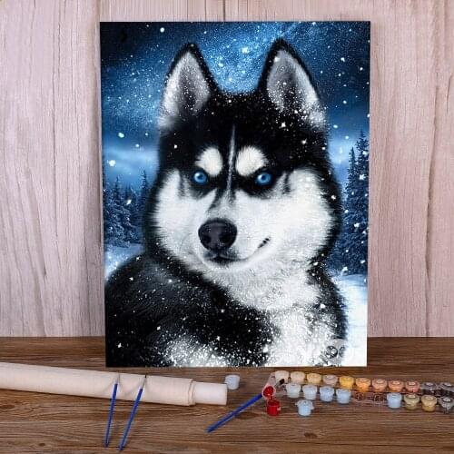 Animal Dog Husky Painting By Numbers Package Oil Paints 50*70 Canvas Painting Handmade Kids Wall Art Drawing