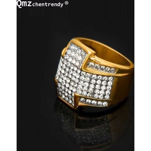 316L Stainless Steel Cubic Zirconia Cross Rings High Quality Micro Pave CZ Cross Rings Women & Men Gold Hip hop Finger Ring