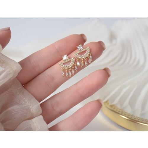 Korea Fashion Jewelry S925 Silver Needle Geometric Micro-inlaid Zircon Luxury Earrings for Woman Classical Tassel Stud Earring