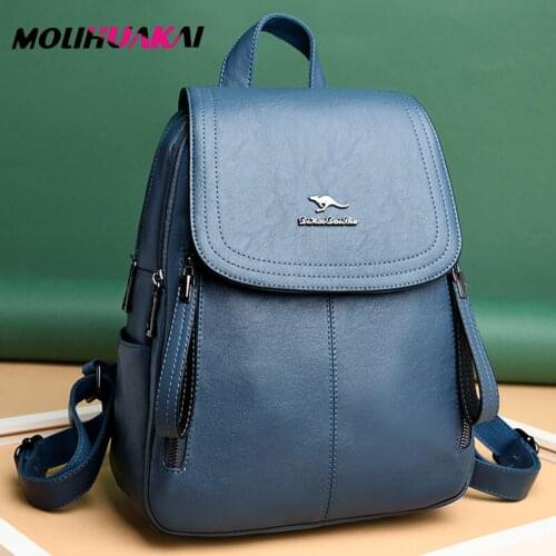Molihuakai 2020 New Women Leather Backpacks Female Shoulder Bag Ladies Bagpack Vintage School Bags For Girls Travel Back Pack