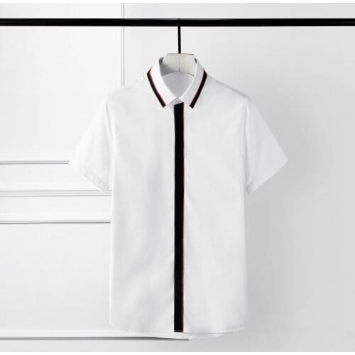 Black White Splice Men Shirts Luxury Contrast Color Embroidery Short Sleeve Mens Dress Shirts Plus Size 4xl Party Shirts Man