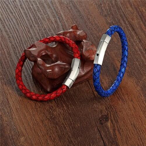 New Retro Men Jewelry Punk Braided Leather Bracelet For Women Stainless Steel Clasp Fashion Bangles Male Bracelets Gift Pulseira