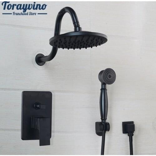 Bathroom Shower Set ORB Wall Mounted Top Shower Head Rainfall Shower Faucet & Square Hand Shower Two Color Finished Spout Set