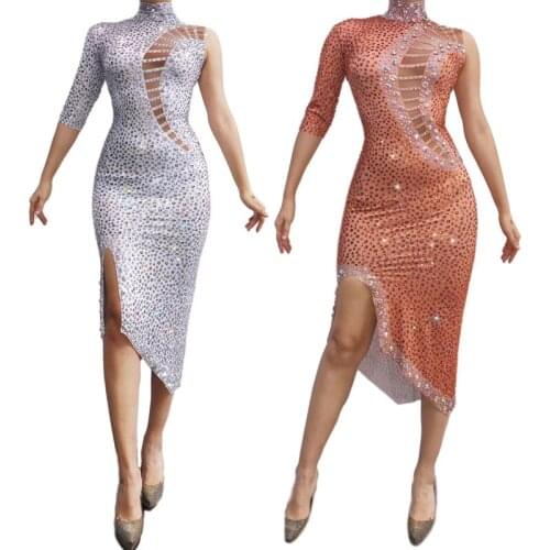 New Nightclub Female Singer Stage Performance Full Rhinestone Dress Gogo Dancer Pole/Jazz Dance Costumes Rave Outfits DQL4809