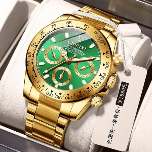CHENXI 2021 New Men Watches Gold Stainless Steel Big Dial Watch Men Business Casual Waterproof Quartz Wristwatch For Men Luxury