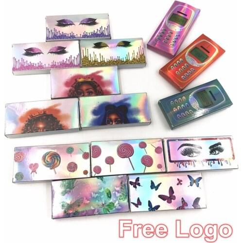 Holographic Eyelash Packaging Box Bulk Wholesale 3D Mink Lashes Boxes Packaging With Logo Makeup Set Eyelashes Case Pack empty