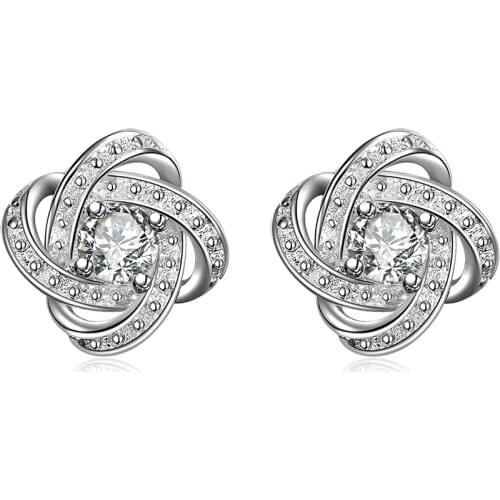 Wholesale silver color fashion noble charm women classic shiny crystal CZ earring jewelry free shipping E029