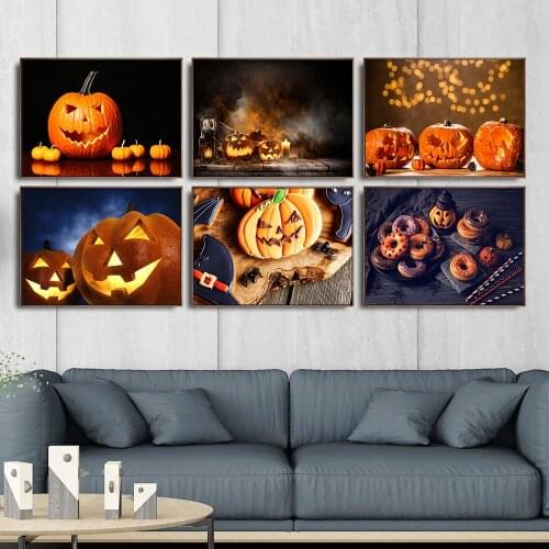 Pumpkin Lantern Posters and Prints Canvas Painting For Adult Wall Art Pictures Halloween Decorative Gift Item Living Room Decor