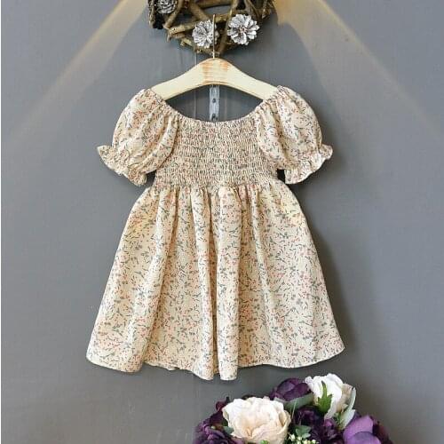 Girls dress Print Floral Puff Sleeve Cotton Summer Boutique Kids Clothing Cute Princess Baby Dress Children Wear for 2 to 6 Year