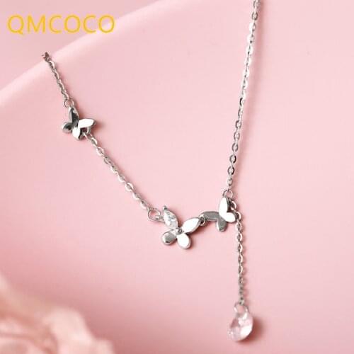 Korean Trendy 925 Silver Open Adjustable Zircon Butterfly Tassel Pendant Necklace For Women Gift Choker Wedding Jewelry