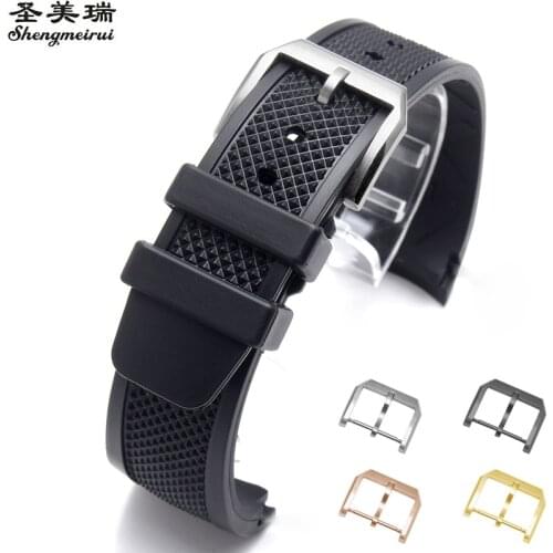 Curved End 22mm Black blue Silicone Rubber Watch band For IW-C PORTUGIESER YACHT CLUB CHRONOGRAPH IW390502 IW390209 Watch Strap