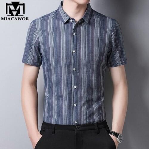 New Summer Short Sleeve Shirts Men High Quality Cotton Linen Casual Striped Shirt Slim Fit Camisa Masculina Drop Shipping C785
