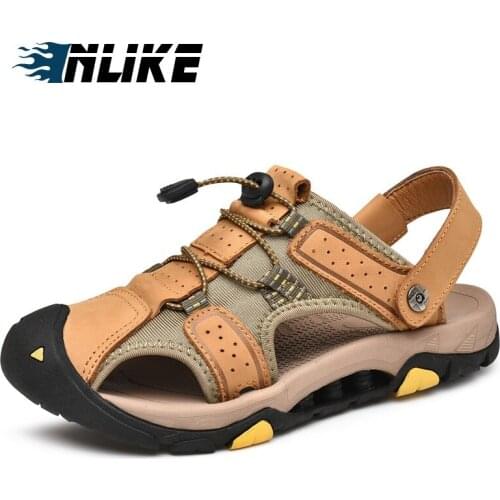 Big Size Summer Beach Breathable Men Sandals Genuine Leather Casual Leather Flat Sandals