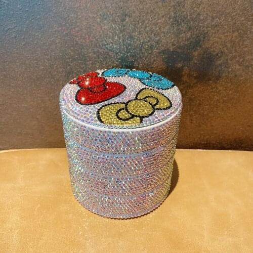 Shiny jewelry storage box 4 layers rotatable full diamond sundries storage box cute big bow storage box ladies cosmetic storage