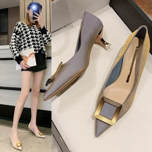 Pointed high heels 2021 new fashion all-match bridesmaid shoes shallow mouth Baotou womens shoes metal buckle stilettos