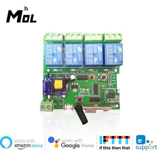 EWeLink Smart Remote Control Wifi wireless Switch Module 4CH DC5V 7-32V Inching Self-locking RF Receive 10A Relays