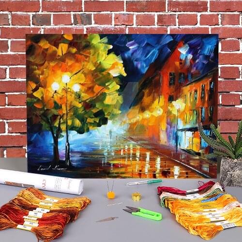 Oil Style Selection Printed Water-Soluble Canvas 11CT Cross-Stitch DIY Embroidery Complete Kit DMC Threads Sales