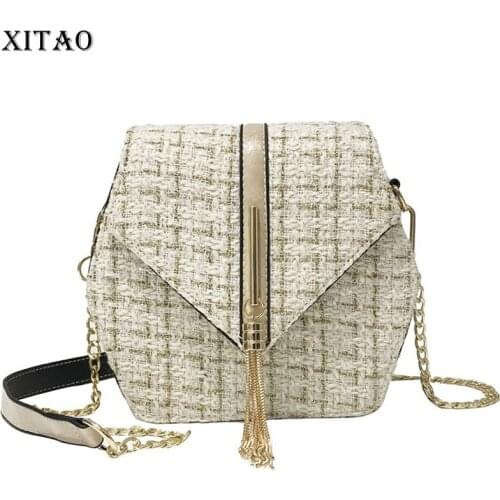 XITAO Plaid Patchwork Shoulder Bags Women Trendy Fashion New Style Tassels Metal Personality Elegant Asymmetrical Bag CLL1663