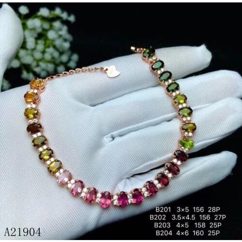 KJJEAXCMY boutique jewelry 925 sterling silver inlaid natural tourmaline gemstone female bracelet support detection