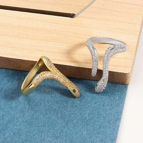 Green Cubic Zirconia Snake Rings Fashion Brand Open Adjustable Ring for Women Exaggerated Jewelry serpiente Z385