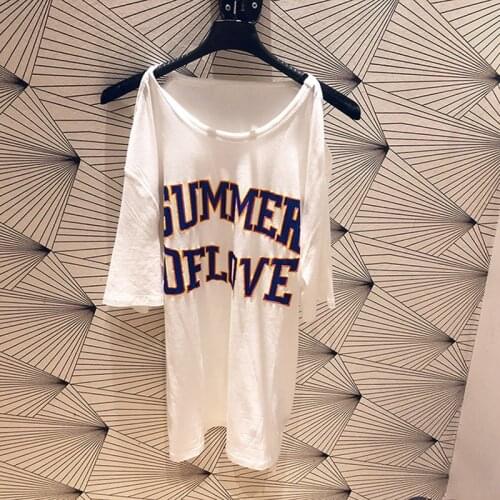 Patads French fashion casual off shoulder loose short sleeve T-shirt spring summer boyfriend womens t11676e