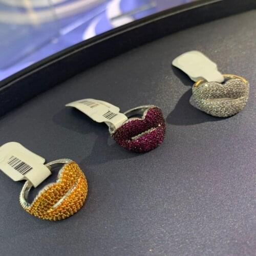 Brand 1:1High Quality Fahsion Ring Silver Color Sexy White Red Lip Finger Rings Cubic Zirconia Stones Collection Women Jewelry