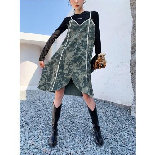 Spring And Winter 2021 New Floral Print Spaghetti Dress Women Hepburn Style Retro Loose Irregular Sleeveless Dresses