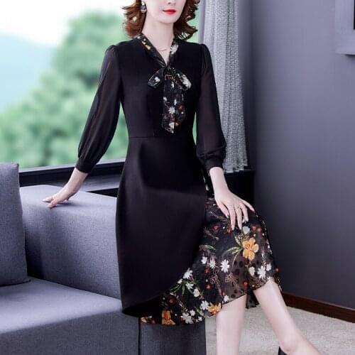 Spring Autumn Korean Vintage Office Lady Dresses 2021 Women Back Hepburn Casual Floral Midi Dress Elegant Bodycon Party Vestidos