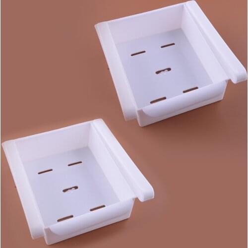 2Pcs White Plastic Refrigerator Fridge Space Saver Storage Organizer Boxes Holders Shelves Racks