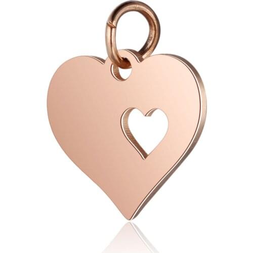5pcs/lot 316L Stainless Steel Gold Love Heart Charm Gold Rose Gold Steel Tone Floating Heart Pendant for DIY Jewelry Making