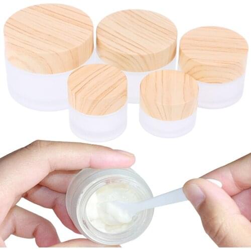 5g 10g 15g 30g 50g Frosted Glass Cream Jar Wooden Make-Up Skin Care Container
