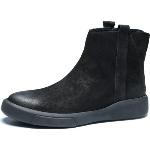 Big Size Plus Velvet British High Top Thick Bottom Genuine Leather Chelsea Boots Mens Autumn Winter Military Boots Round Cowhide