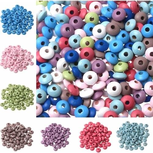 Mixed Natural Wood Flat UFO Shape Round Wooden Spacer Beads For Jewelry Makeing DIY Crafts Necklace 100PCS 12x6MM