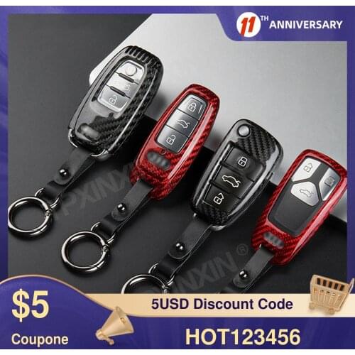 Carbon Fiber TPU Car Key Cover Case Protective Shell For AUDI A8 2018 2019+ Car Styling Accessories