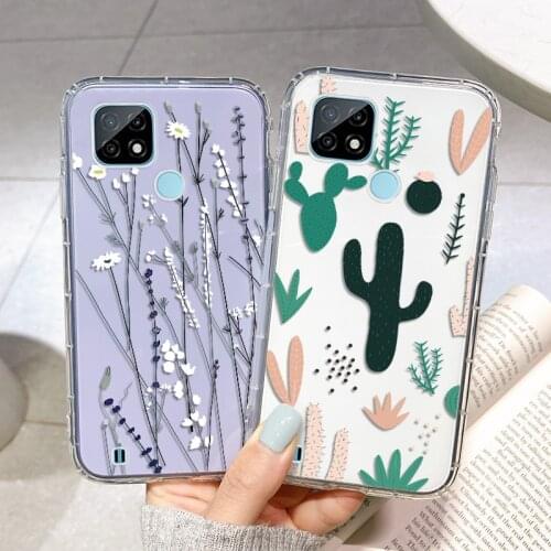 Realme C21 8 7 Pro Clear Silicone Phone Case For OPPO Reno 4 5 Lite 4F 5F 5Z C11 C12 C15 C20 C11 V13 5G 5S 5i 6i 7i Flower Cover