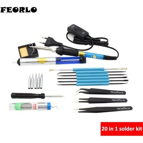 FEORLO Electric Soldering Iron Set 60W Temperature Adjustable Soldering Iron Tool Bag Handle Heat Pencil Soldering Iron Set