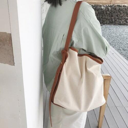 Canvas Messenger Shoulder Bag Korean Version of Simple and Versatile Large-capacity Shopping Bucket Bag