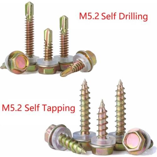 M5.2 Hex Washer Head Self Drilling Screws/Self Tapping Screws Carbon Steel Color Zinc Plated Hexagon Flange Head Screws