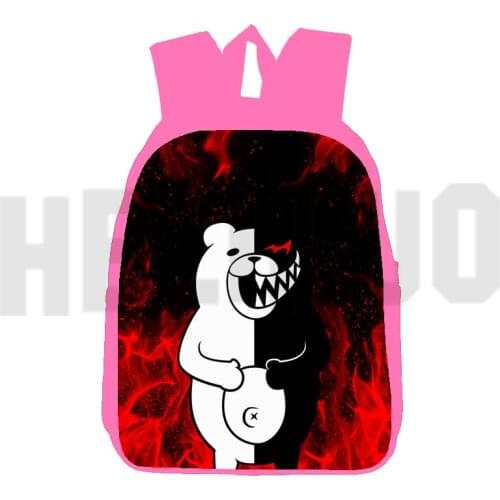 Fashion 3D Cartoon Danganronpa Bag Pink 12/16 Inch Anime Danganronpa Monokuma Backpacks for School Teenagers Girls Women
