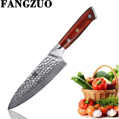 FANGZUO Premium 6.5" inch Chef Knife Damascus Steel Kitchen Knives Japanese VG10 Core Blade G10 Handle Meat Fruit Cutter Tool