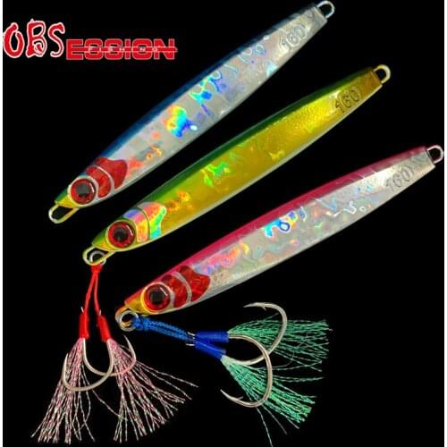 OBSESSION Slow Pitch Jigs Metal Pesca Lure 120g160g Metal Glow Jigs With Assist Hooks Slow Falling Luminuous Bait Fishing Angler