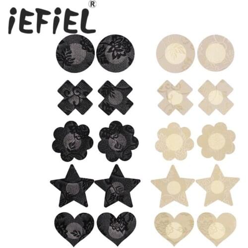 10 Pairs Women Lady Lace Disposable Pasties Nipple Cover Self-Adhesive Breast Nipple Cover Stickers for Wedding Party Bra Cover