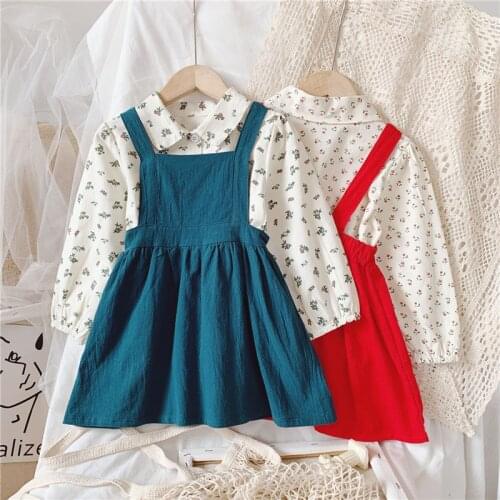 Jargazol Fall Kids Clothes Girls Flower Long Sleeve Blouse&Strapless Skirt Korean Fashion Toddler Children Clothing Set Outfits