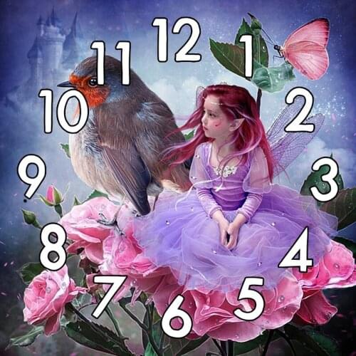 Full Square 5D Diamond Painting Kit With Clock Mechanism Girl and flying bird Cross stitch 3d Embroidery Mosaic Window Flower B6