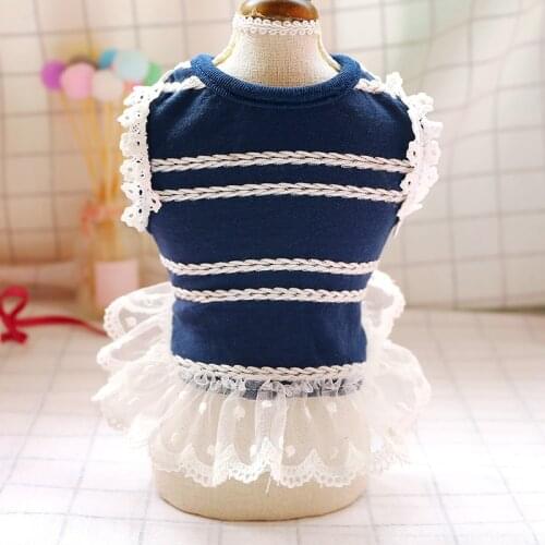 Stripe Lace Pet Vest Cotton With Lace Skirt Sleeveless Summer Dog Dresses For Small Dogs Girl Fashion Shih Tzu Chihuahua Supply
