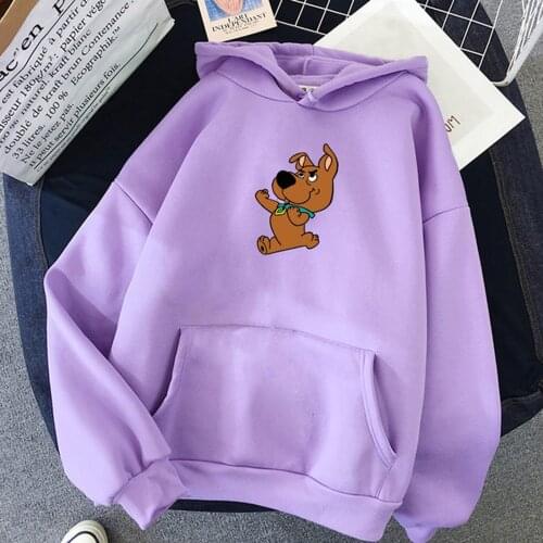 Casual Streetwear Hoodies Womens Brown Boxing Puppy Cute Pattern Round Neck Long-sleeved Hooded Sweater Ladies Loose Sweatshirt
